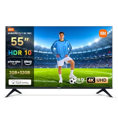 Xiaomi 55 Zoll 4K UHD Smart TV mit Fire OS8 - Erleben Sie beeindruckende 4K UHD-Bilder auf dem Xiaomi 55 Zoll Smart TV. Mit 120 Hz Game Boost für flüssiges Gaming und integrierter Sprachsteuerung für einfachen Zugriff auf Ihre Lieblingsinhalte.