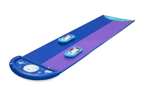 Bestway H2OGO! 2-Personen-Rutsche Lunar Launch 488 x 138cm - Wasserbahnen, perfekt für heiße Sommertage und ideal für gemeinsame Rutschabenteuer im Garten!