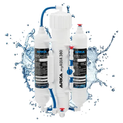 ARKA myAqua380 - Umkehrosmoseanlage für reines Wasser - Umkehrosmoseanlage mit einer Leistung von bis zu 380l pro Tag, ideal für Haushalte, die Wert auf hochwertiges Trinkwasser legen.