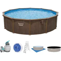 Bestway® Hydrium™ Stahlwandpool Ø 550 cm, Holz-Optik - Swimmingpool Komplett-Set mit langlebiger Stahlkonstruktion und Sandfilteranlage. Ideal für den Garten, 365 Tage aufstellbar und mit UV-Schutz für langanhaltenden Spaß im Sommer.