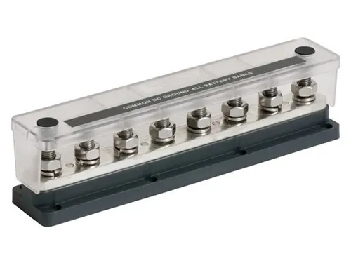 Marinco Pro Installer Schrauben- und Deckelverteilungsstange 650A - Kompakte Sammelschiene für Elektrobedarf, ermöglicht flexible Systemanpassung. Mit abgerundeten Ecken für verbesserte Kabelführung und einfacher Anschluss von Pro Installer-Produkten.