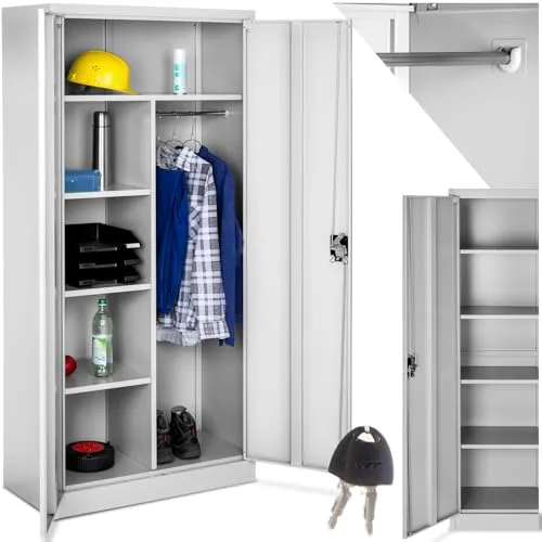 tectake® Spind aus pulverbeschichtetem Stahl mit 6 Fächern - Kleiderschrank mit 6 Fächern und Kleiderstange, robust und sicher – ideal für Ordnung und langlebigen Stauraum.