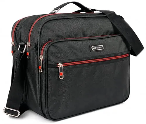 BAG STREET Arbeitstasche für Männer - Flugbegleiter aus strapazierfähigem Nylon - Herren-Schultertasche mit wasserabweisendem Material, 2 Hauptfächern und praktischem Trolley-Gurt für bequemes Reisen.