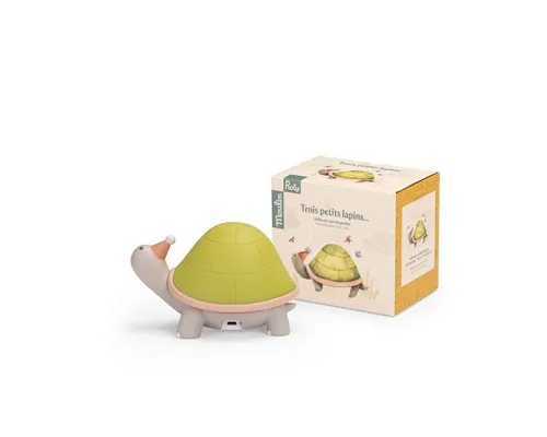 Moulin Roty Nachtlicht Trois Lapins Schildkröte - Kinderlampe mit USB-Anschluss, sanftes Einschlaflicht mit Zeitschaltuhr für beruhigende Nächte.