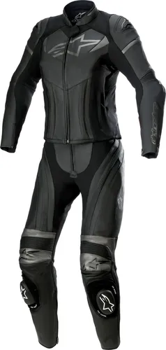 Alpinestars Damen Motorrad Kombi Stella GP Plus 2PC schwarz-grau - Motorradkombis für Damen, atmungsaktiv und abriebfest, mit herausnehmbaren Protektoren für optimalen Schutz und Komfort beim Fahren.