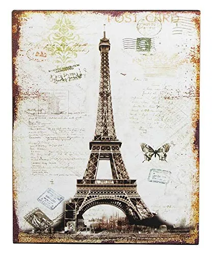 Blechschild Eiffelturm Paris Postkarte Retro Vintage Deko Schild 25 x 20 cm