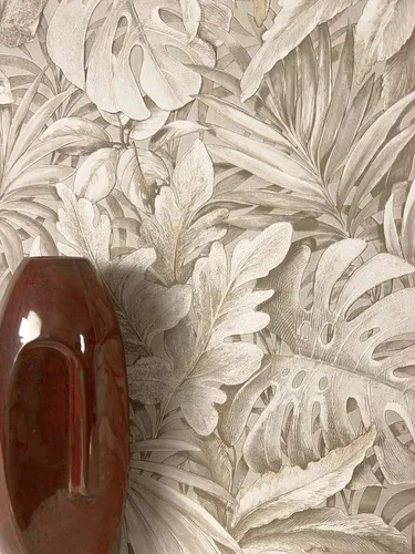 Newroom Vliestapete, Beige Tapete Tropisch Dschungel - Dschungeltapete Blätter Weiß Floral Modern Blätter Monstera für Wohnzimmer Schlafzimmer Küche