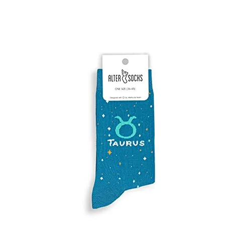 ALTER SOCKS Lustige Socken | Stier Sternzeichen Geschenk | Sternzeichen Socken Damen & Herren | witzige Strümpfe | Größe 36 – 45 (Stier (Taurus))