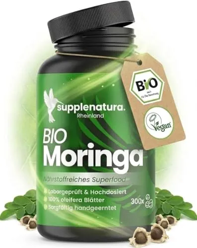 BIO Moringa 3000mg - Premium Presslinge von Supplenatura® - Hochdosierte BIO-Moringa Presslinge in Rohkostqualität, vegan und ohne Zusatzstoffe. 300 Stück für eine intensive Nährstoffversorgung aus kontrolliert biologischem Anbau.