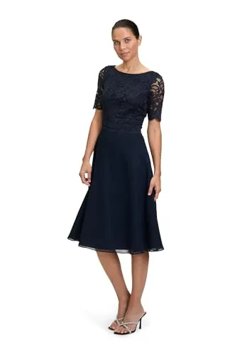 Vera Mont Damen Partykleid 0113/4825, Blau (Night Sky 8541) - Elegantes Cocktailkleid mit halben Ärmeln und Rundhalsausschnitt aus feinem Materialmix. Ideal für besondere Anlässe und sorgt für einen stilvollen Auftritt.