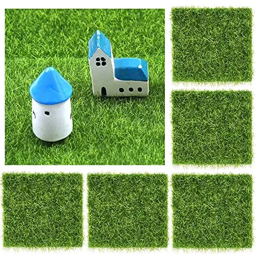 BUENTYA 5 Pcs Kunstrasen Mini Künstliche Rasen Gras Naturgetreuer Rasenteppich Kunstrasenteppich 15*15 Rollrasen Künstlich Simulation Rasen Miniatur Moos Grasmatte Verzierung Gras zum Basteln DIY Deko