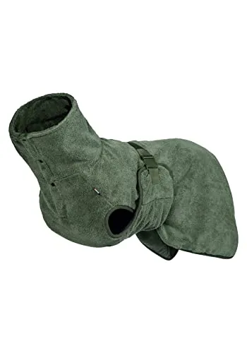 Rukka Pets Medea ECO Bademantel für Hunde Dunkel Olivgrün L - Winterjacken & Wintermäntel für Hunde, extrem saugfähiger Mikrofaser-Bademantel, der das Fell schnell trocknet und warm hält, ideal nach Dusche oder Spaziergang im Regen.