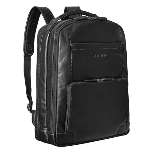 STILORD 'Harlow' Leder Rucksack für Herren XL - Businessrucksack mit Trolley-Aufstecksystem - Laptop-Rucksack für 15 bis 17 Zoll Laptops, ausgestattet mit zwei Hauptfächern und atmungsaktiver Polsterung für maximalen Komfort im Arbeitsalltag.