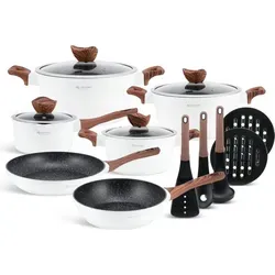 Edenberg 15-tlg Topfset mit Küchenutensilien, Antihaftbeschichtung, Topfset Induktion, Töpfe beschichtet, Kochtopf Set|Kochgeschirr Set,Topfset E... - Weiß