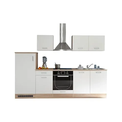 Mid.you Küchenleerblock 270 cm, Weiß & Sonoma Eiche - Küchenzeilen mit großzügiger Arbeitsfläche, ideal für kleinere Räume, bietet viel Stauraum und schafft eine einladende Atmosphäre.