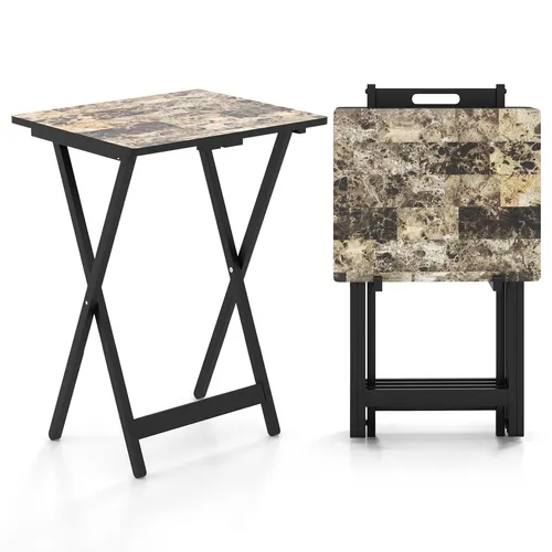 COSTWAY 4er Set Gartentisch klappbar, wetterfester Bistrotisch Outdoor aus Holz, Klapptisch mit Tragegriff, Balkontisch industriell 48x40x67cm