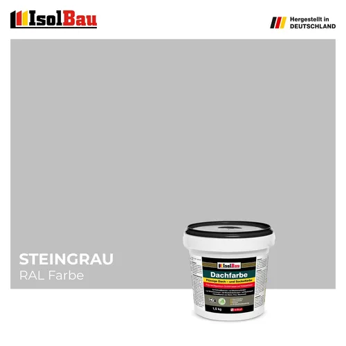 Dachfarbe Sockelfarbe Steingrau 1,5 kg - Elastische Fassadenfarbe - Elastische Fassadenfarbe in Steingrau, ideal für Außen- und Innenanwendungen. Hohe Licht- und Feuchtigkeitsbeständigkeit, für verschiedene Untergründe geeignet. Ergiebigkeit: 0,2-0,4kg/m² pro Schicht.