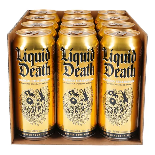 Liquid Death Mango Chainsaw Flavoured Sparkling Water 0,5 Liter Dose, 12er Pack
