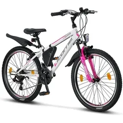 Licorne Bike Mountainbike Guide Premium - 24 Zoll in Weiß/Rosa - Mountainbike für Kinder und Jugendliche, robust und ideal für Abenteuer im Gelände, maximal 95 kg zulässiges Gesamtgewicht.
