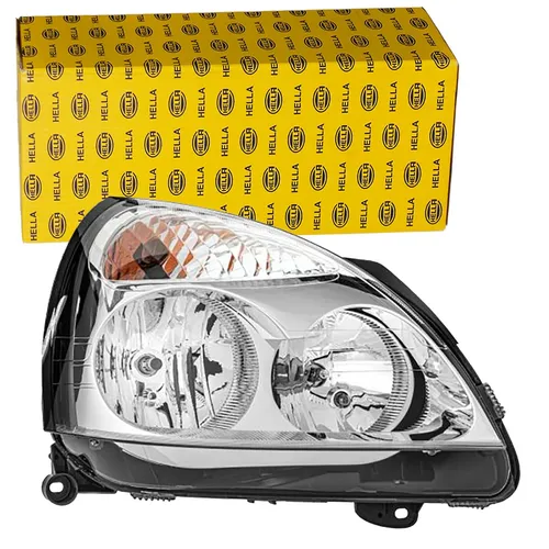 HELLA Halogen Scheinwerfer H7/H1 Rechts für Renault Clio Thalia - Frontscheinwerfer mit Halogen-Technologie, inklusive Glühlampen und chromfarbenem Gehäuse, ideal für sicheres Fahren bei Nacht.