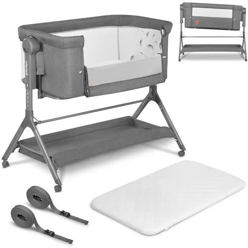 Lionelo Leonie Plus 3 in 1 Kinderbett - Babybett, Zustellbett und Wiege in einem – mit 6-facher Höhenverstellung und sicherer Befestigung für Co-Sleeping. Ideal für enge Bindung und ruhigen Schlaf.