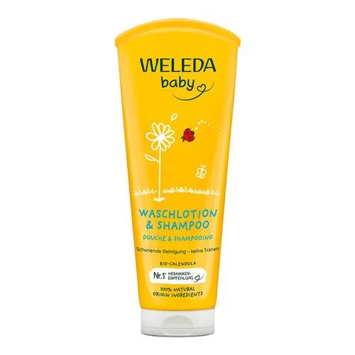 Weleda Calendula Waschlotion & Shampoo 200 ml - Babypflege mit sanfter Reinigung für empfindliche Haut. Die milde Formel mit natürlichen Inhaltsstoffen schützt vor Irritationen und sorgt für ein zartes Hautgefühl.