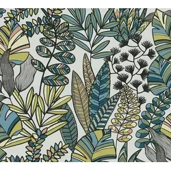 A.S. Création Vliestapete Antigua Tapete Floral, leicht strukturiert, gemustert, matt, neutral, (1 St), Pflanzen Tapete mit Blättern Retro Tapeten Wohnzimmer modern Flur Büro blau|bunt|grün