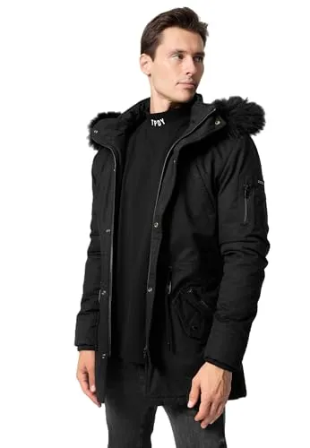 trueprodigy Herren Winterjacke Julius Schwarz - Funktionsjacke mit abnehmbarer Kapuze und Kunstfell, ideal für kalte Tage dank warmer Innenwattierung und wasserabweisender Oberfläche.