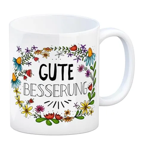 trendaffe Gute Besserung Kaffeebecher mit Blumen Motiv Krank Grippe Gesundheit Krankheit