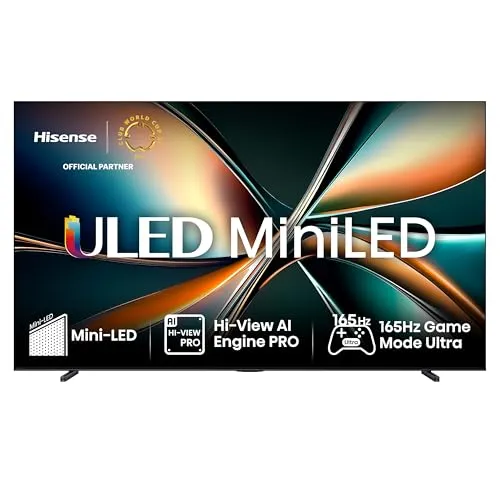 Hisense 100U7Q Fernseher 100 Zoll, 4K Mini LED ULED, Smart TV, Hi-View AI Engine Pro, 165Hz Game Mode Ultra, FreeSync Premium, Built in Subwoofer, Dolby Vision IQ Atmos, Airplay[2025]