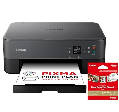 Canon PIXMA TS5350i Multifunktionsdrucker - 3-in-1 Drucker, Kopierer und Scanner mit WLAN, kabellosem Drucken und PIXMA Print Plan für automatischen Tinten-Nachschub. Inklusive 20 Blatt Fotopapier für brillante Bilder.