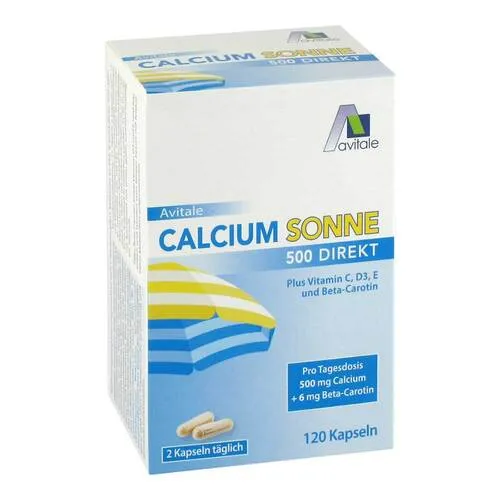 Calcium Sonne 500 Direkt Kapseln - Nahrungsergänzungsmittel mit 500 mg Calcium und wichtigen Vitaminen zur Unterstützung der Hautpflege. Ideal für sonnige Tage und glutenfrei.