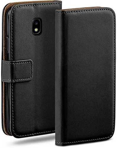 moex Handyhülle für Samsung Galaxy J5 (2017) Hülle Klappbar Book Case Schwarz 5,2 Zoll, Klapphülle Kartenfach Flip Cover Handytasche Leder Optik Schutzhülle
