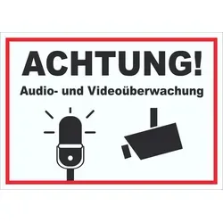 Achtung Audio- und Videoüberwachung Schild A6 (105x148mm)