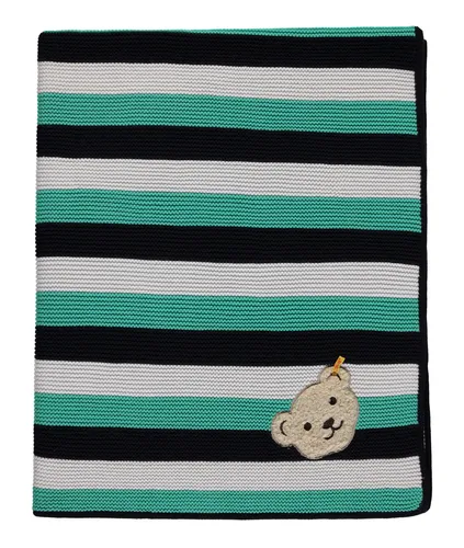 Steiff Babydecke Kuscheldecke grün blau 80 x 100 cm - Hochwertige Strickdecke aus 100 % Baumwolle, ideal für gemütliche Stunden. Mit liebevollem Steiff-Bärenmotiv und geprüfter Qualität – perfekt für Ihr Baby.
