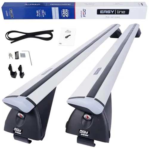 DGH SYSTEM Kompletter Aluminium-Dachträger Relingträger Easy Line Advanced 135 cm kompatibel mit Jaguar XF Sportbrake Kombi 2012-2016 mit geschlossener Dachreling, abschließbar, Nutzlast 90 kg