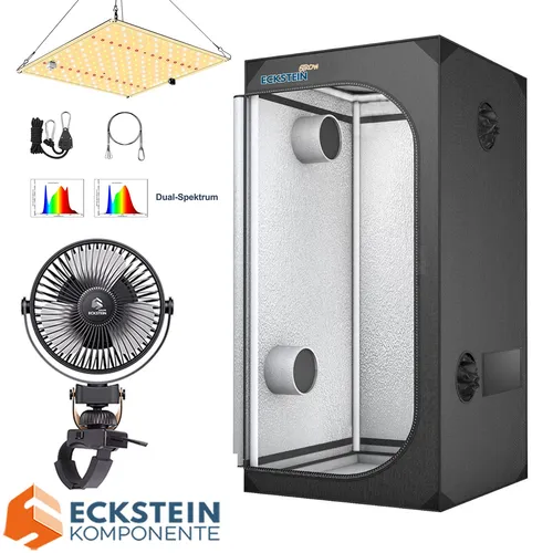 Growbox Komplettset LED 60x60x140cm - Gewächshaus Komplettset mit 85W LED-Licht und 360° Rotationsventilator für optimales Pflanzenwachstum in kleinem Raum.