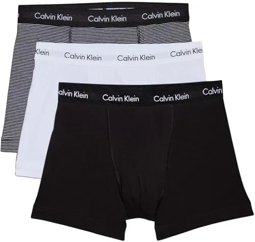 Calvin Klein Cotton Stretch Trunks - Schwarz Gestreift, X-Large - Herrenunterhosen aus weicher Baumwollmischung (95 % Baumwolle, 5 % Elastan) mit elastischem Mikrofasergummibund. Perfekte Passform und atmungsaktives Material für maximalen Komfort und Stil im Alltag.