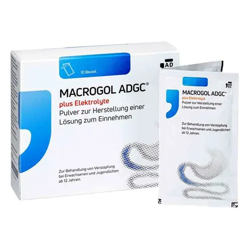 Macrogol Adgc Plus Elektrolyte Pulver 10 ST - Effektive Linderung bei Verstopfung - Arzneimittel zur Behandlung chronischer Verstopfung. Macrogol sorgt für eine komfortable Darmtätigkeit und ist unabhängig von Mahlzeiten anwendbar.