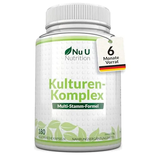 Kulturen Komplex Probiotika Darmsanierung - 180 Kapseln - 6 Monate Vorrat - Hochdosierte BacterienKulturen mit Lactobacillus Acidophilus & Bifidobacterium - Nu U Nutrition