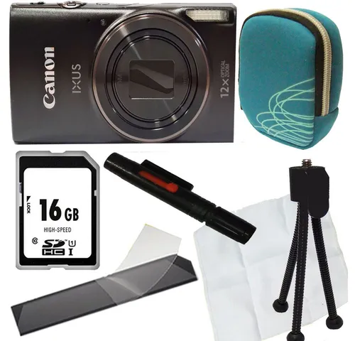 Canon Ixus 285 HS schwarz Set mit Zubehör - Vollformat-Digitalkamera mit 16 GB Speicherkarte, Mini Stativ und Kameratasche – ideal für kreative Fotografie unterwegs.