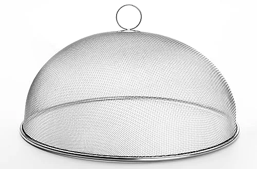 Weis Fliegenhaube 11528, Edelstahl, silber, 34 x 15 cm - Küchenutensilien, schützt Lebensmittel vor Insekten mit besonders feinem Gewebe und praktischem Griff, ideal für drinnen und draußen.