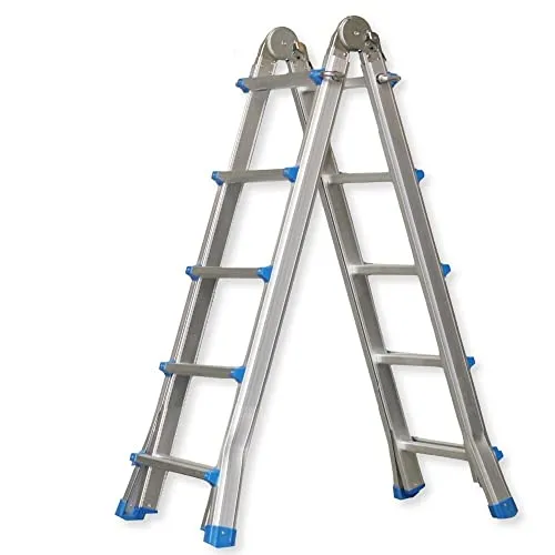 Teleskopleiter Stehleiter 4 x 5 - Vielzweckleiter aus Aluminium - Vielzweckleiter aus leichtem Aluminium mit 20 Sprossen, klappbar und platzsparend. Ideal für verschiedene Anwendungen, rutschsicher und stabil.