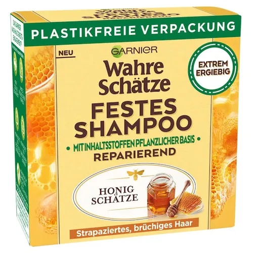 Garnier Festes Shampoo, Reparierendes Honig Schätze-Shampoo mit Bienenwachs - Shampoos, kräftigt und nährt strapaziertes Haar mit Honig und Bienenwachs für intensive Pflege und Glanz.