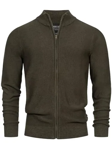 Indicode Herren INWestmoon Strickjacke mit Stehkragen - Funktionsjacke aus hochwertigem Baumwollgemisch, ideal für windige Tage mit variabel tragbarem Kragen und elastischen Bündchen für optimalen Sitz.