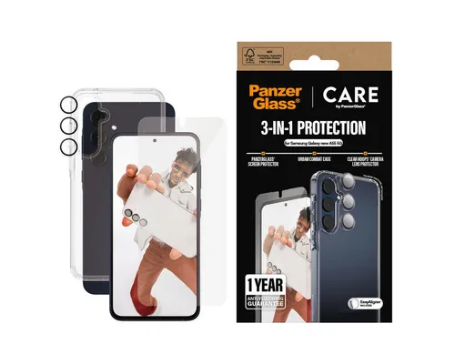 PanzerGlass CARE BY PANZERGLASS FLAGSHIP 3-IN-1 BUNDLE SAMSUNG NEW A55 5G - Handy-Displayschutzfolien: Schütze dein Samsung A55 5G mit diesem umfassenden 3-in-1 Bundle für maximalen Schutz und Langlebigkeit.
