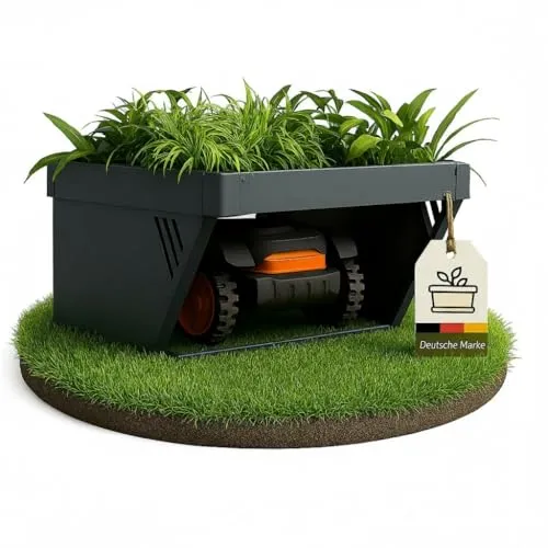 novaterra® Garage für Mähroboter aus Metall - Premium Schutz für Rasenroboter mit bepflanzbarem Dach - Robuste Garage aus pulverbeschichtetem Metall für Mähroboter. Witterungsbeständig und langlebig, mit abgeschrägtem Dach für optimale Regenableitung und kreative Bepflanzung. Ideal für viele gängige Modelle, schützt vor Wettereinflüssen.