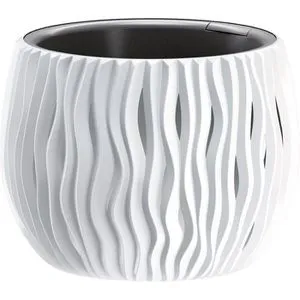 Prosperplast Sandy Bowl Übertopf, weiß, Ø 18 x 14 cm - Kompakter Übertopf aus bruchsicherem Kunststoff, ideal für Innen- und Außenbereiche. Mit einem Pflanzvolumen von 1,4 Litern und UV-beständig, perfekt für Ihre Pflanzen.