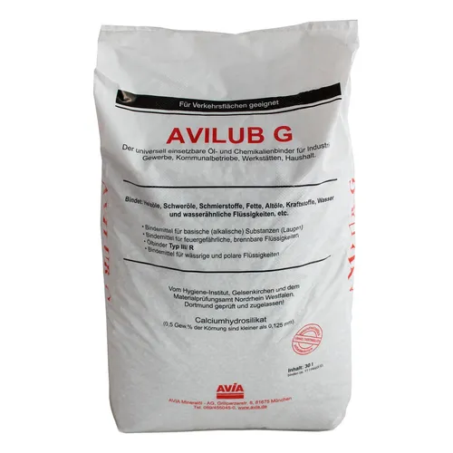Avia Ölbinder Avilub G Sack 13 kg - Effektives Ölbindemittel - Hochwertiger Chemikalienbinder aus Granulat, ideal zur schnellen und sicheren Aufnahme von Öl und Chemikalien. Perfekt für den professionellen Einsatz in Werkstätten und Industrie.