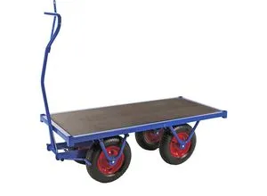 Kongamek Schwerlastwagen 1500x700mm mit Feststellbremse - Transportroller mit 1500kg Tragkraft, ideal für schwere Lasten. Ausgestattet mit luftbereiften Bockrollen und praktischem Ziehgriff für einfache Handhabung.